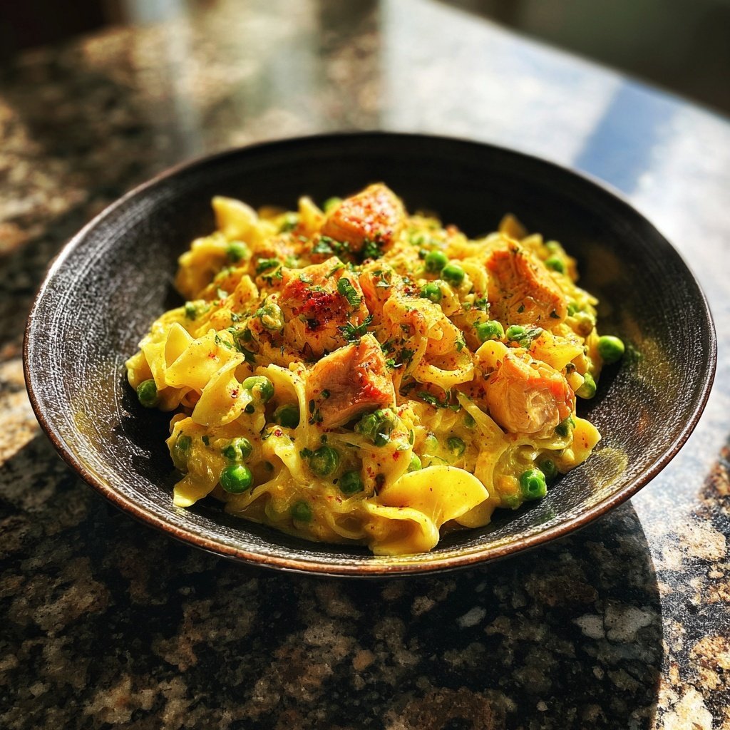 Saffron Salmon Pasta with Peas